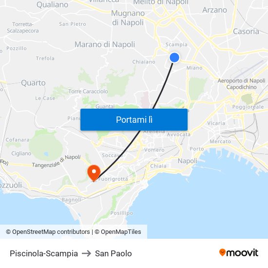 Piscinola-Scampia to San Paolo map