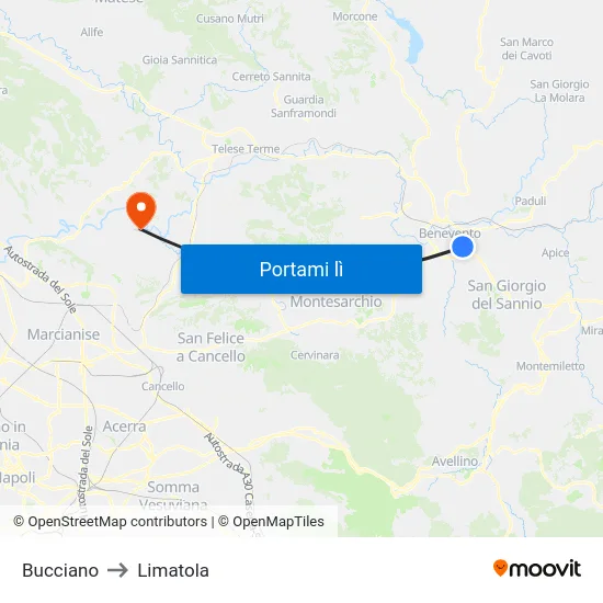 Bucciano to Limatola map