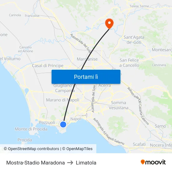 Mostra-Stadio Maradona to Limatola map