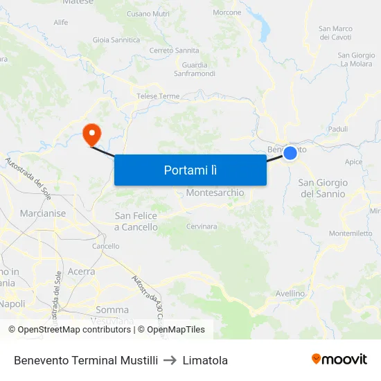 Benevento Terminal Mustilli to Limatola map