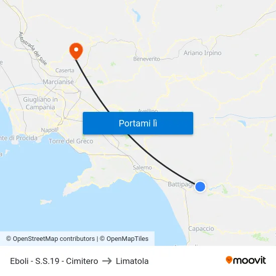 Eboli - S.S.19 - Cimitero to Limatola map