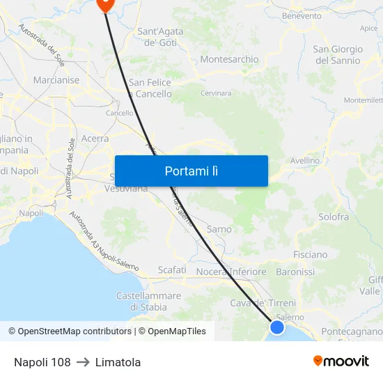 Napoli 108 to Limatola map