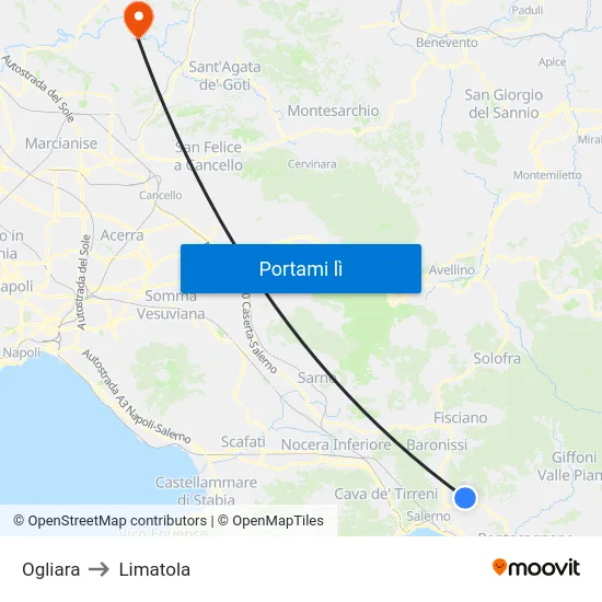 Ogliara to Limatola map