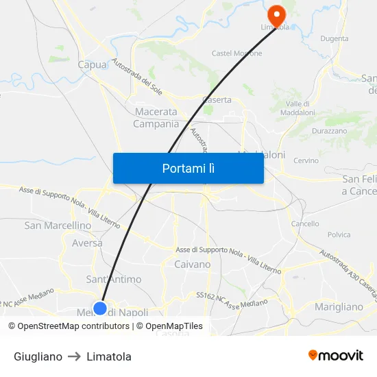 Giugliano to Limatola map