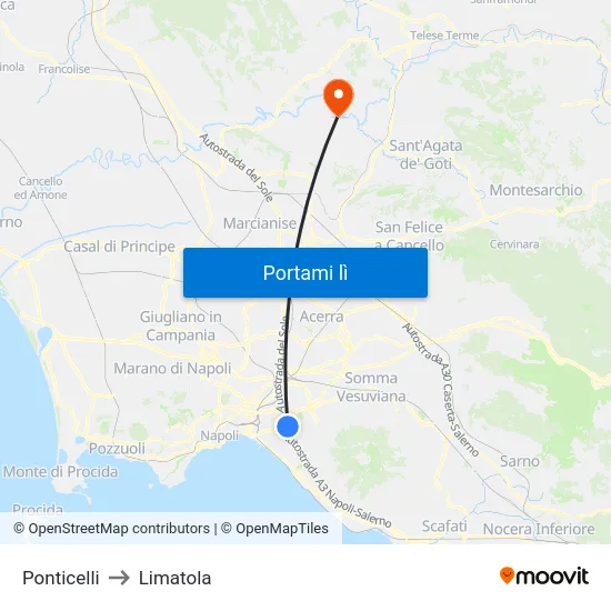 Ponticelli to Limatola map