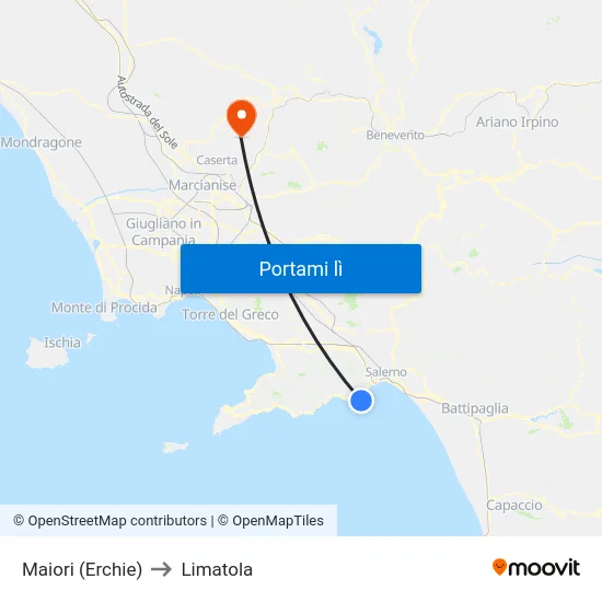 Maiori (Erchie) to Limatola map