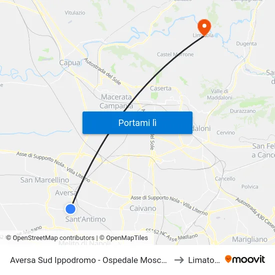 Aversa Sud Ippodromo - Ospedale Moscati to Limatola map