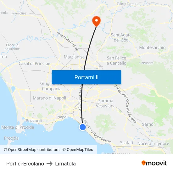 Portici-Ercolano to Limatola map
