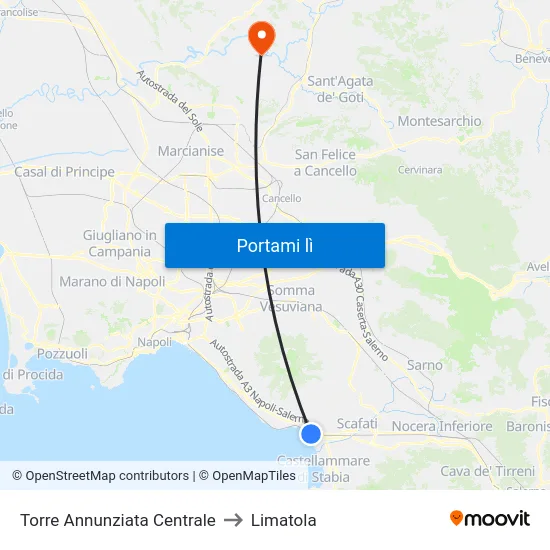 Torre Annunziata Centrale to Limatola map