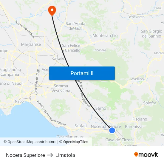 Nocera Superiore to Limatola map