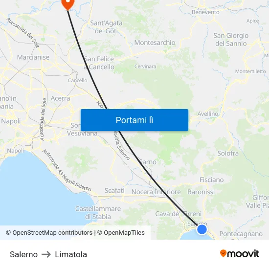 Salerno to Limatola map