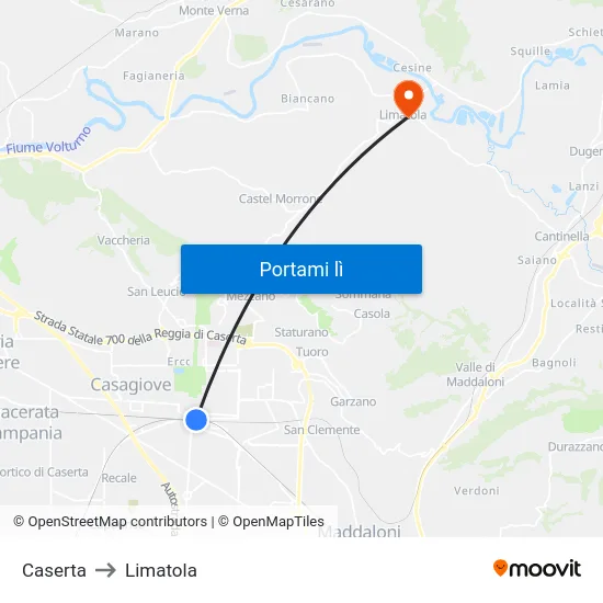 Caserta to Limatola map