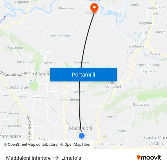 Maddaloni Inferiore to Limatola map
