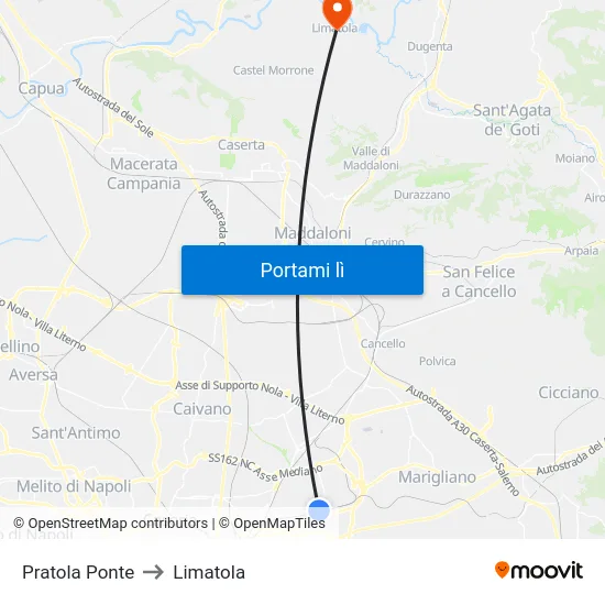 Pratola Ponte to Limatola map