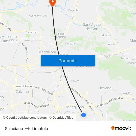 Scisciano to Limatola map