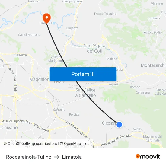 Roccarainola-Tufino to Limatola map