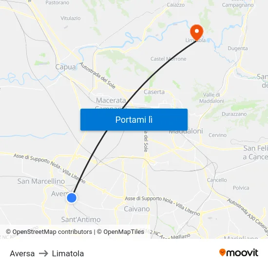 Aversa to Limatola map