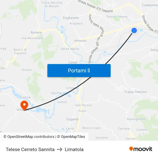 Telese Cerreto Sannita to Limatola map