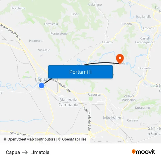 Capua to Limatola map