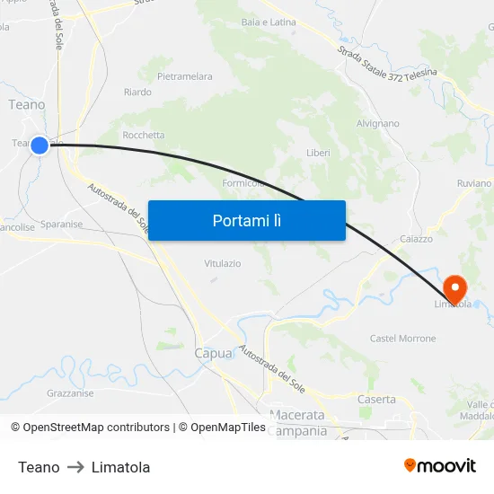 Teano to Limatola map