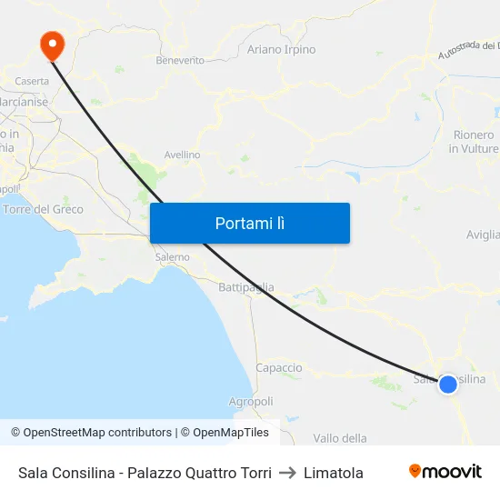 Sala Consilina - Palazzo Quattro Torri to Limatola map