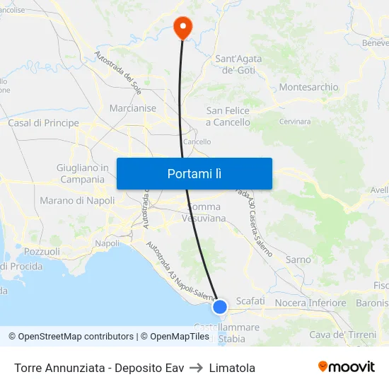 Torre Annunziata - Deposito Eav to Limatola map