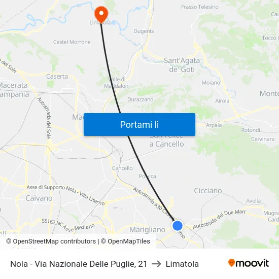 Nola - Via Nazionale Delle Puglie, 21 to Limatola map