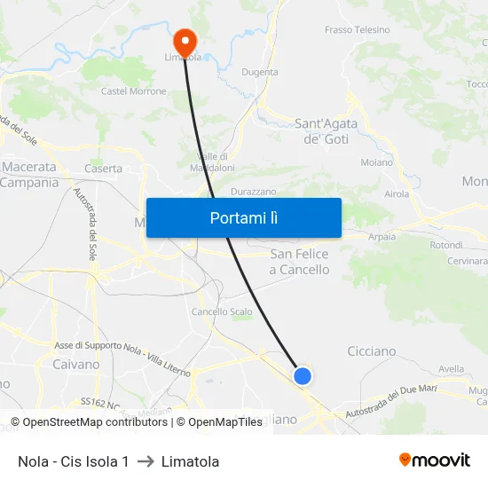Nola - Cis Isola 1 to Limatola map