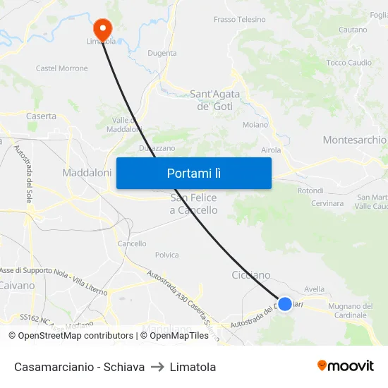 Casamarcianio - Schiava to Limatola map