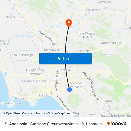S. Anastasia - Stazione Circumvesuviana to Limatola map