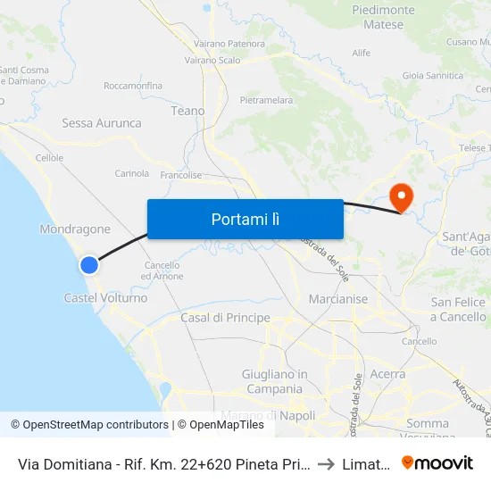 Via Domitiana - Rif. Km. 22+620 Pineta Prisconte to Limatola map