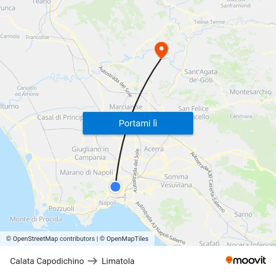 Calata Capodichino to Limatola map