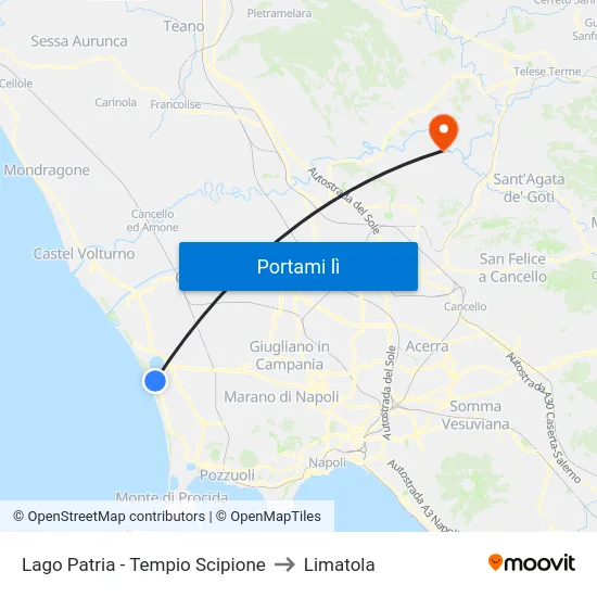 Lago Patria - Tempio Scipione to Limatola map