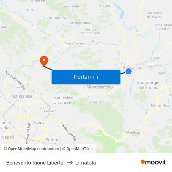 Benevento Rione Liberta' to Limatola map