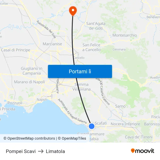 Pompei Scavi to Limatola map