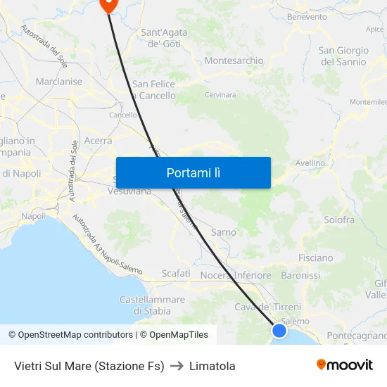Vietri Sul Mare (Stazione Fs) to Limatola map