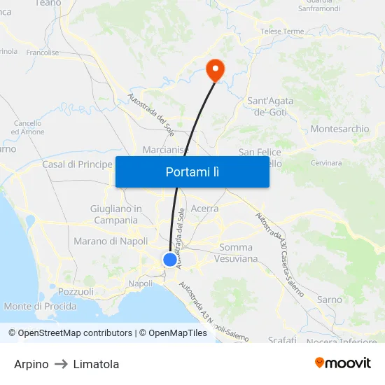 Arpino to Limatola map
