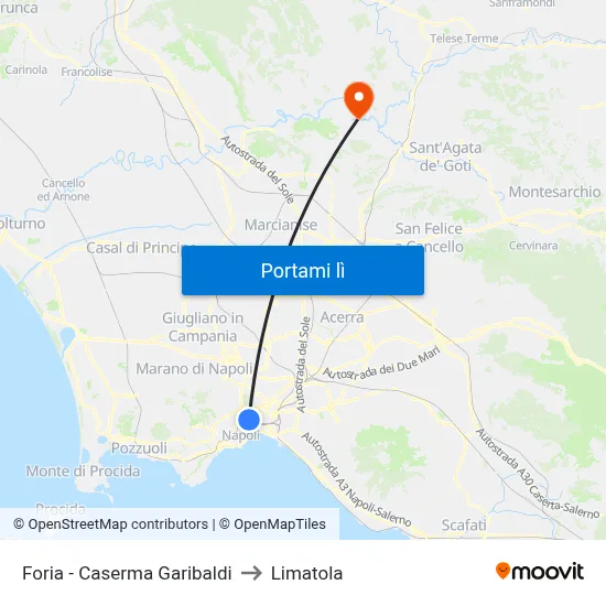 Foria - Caserma Garibaldi to Limatola map