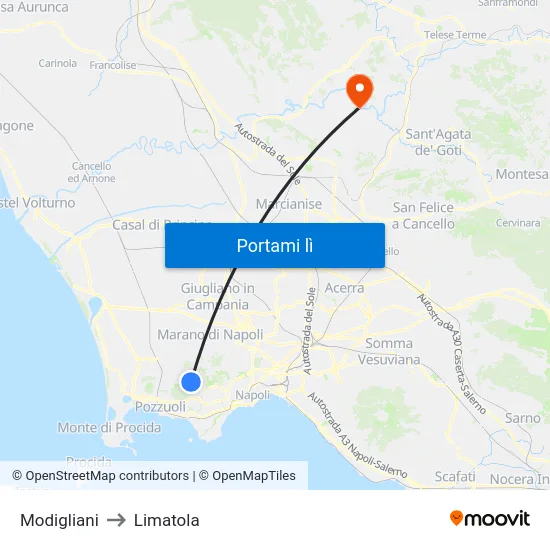 Modigliani to Limatola map