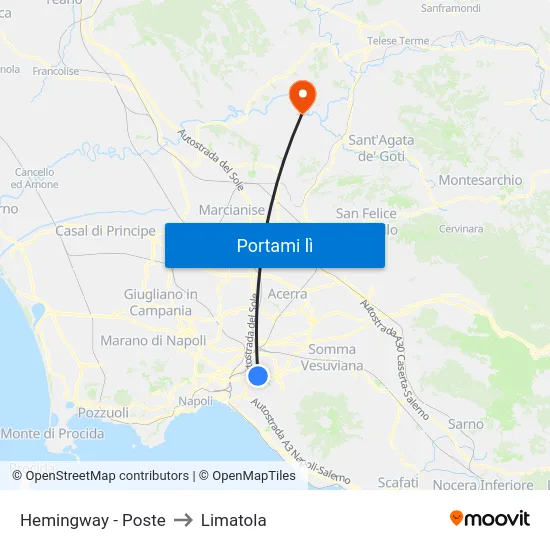 Hemingway - Poste to Limatola map
