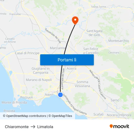 Chiaromonte to Limatola map