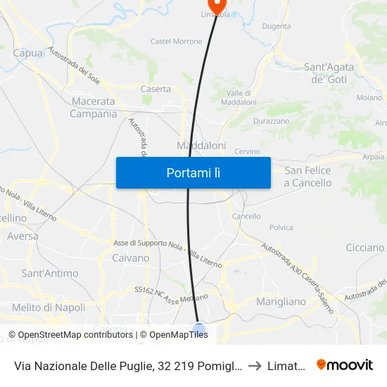 Via Nazionale Delle Puglie, 32 219 Pomigliano to Limatola map