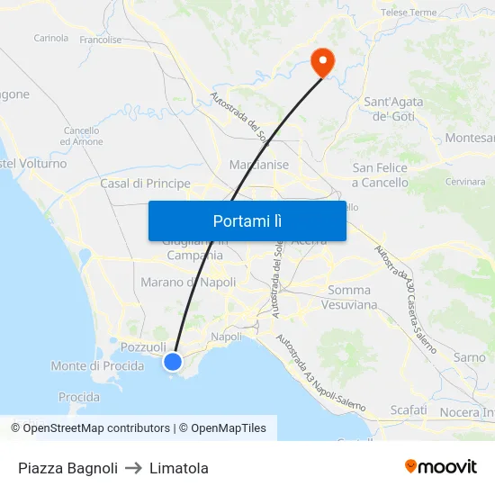 Piazza Bagnoli to Limatola map