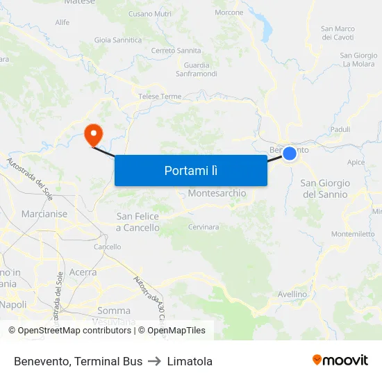 Benevento, Terminal Bus to Limatola map