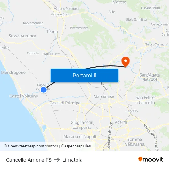 Cancello Arnone FS to Limatola map