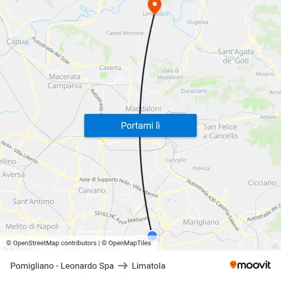 Pomigliano - Leonardo Spa to Limatola map