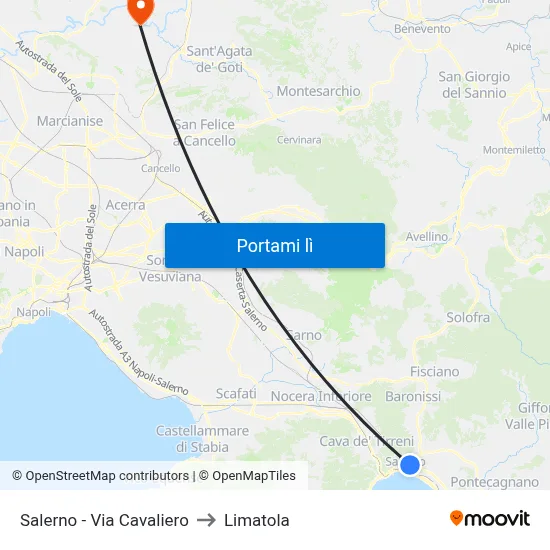 Salerno - Via Cavaliero to Limatola map
