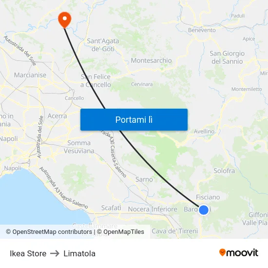 Ikea Store to Limatola map