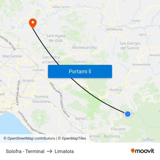 Solofra - Terminal to Limatola map
