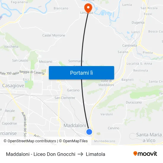 Maddaloni - Liceo Don Gnocchi to Limatola map